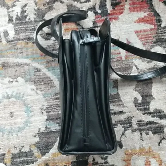 EUC BUXTON Black Leather Briefcase/Computer Bag w/Silver Hardware 13x16 in. - Picture 9 of 11